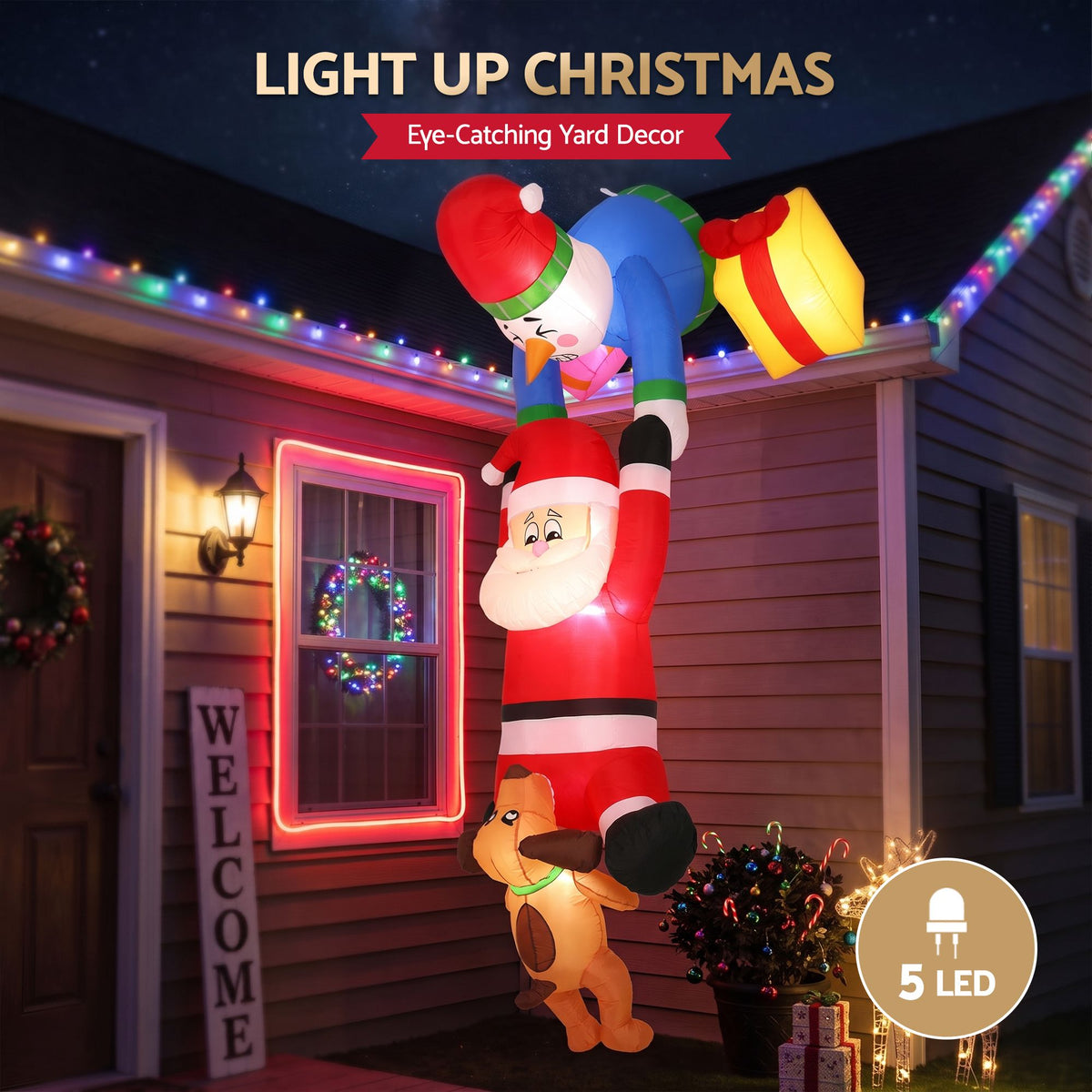 Jingle Jollys Christmas Inflatable Climbing Santa 3.5M Height LED Decorations Illuminated