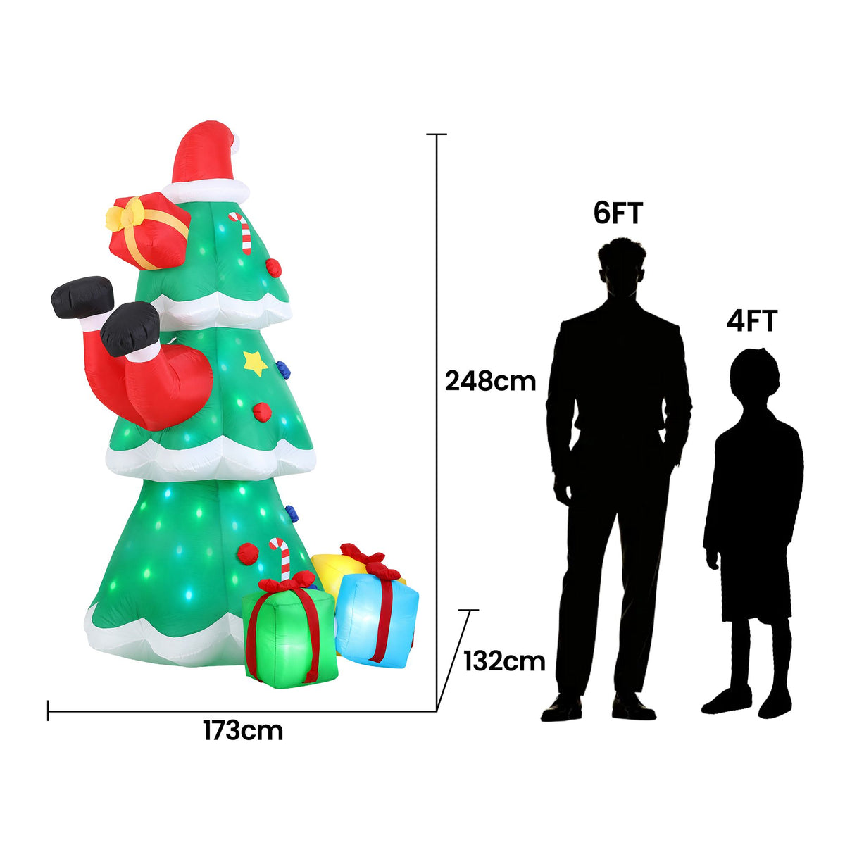 Jingle Jollys Christmas Inflatable Santa Tree 2.5M Height Flashing Light Decorations Illuminated