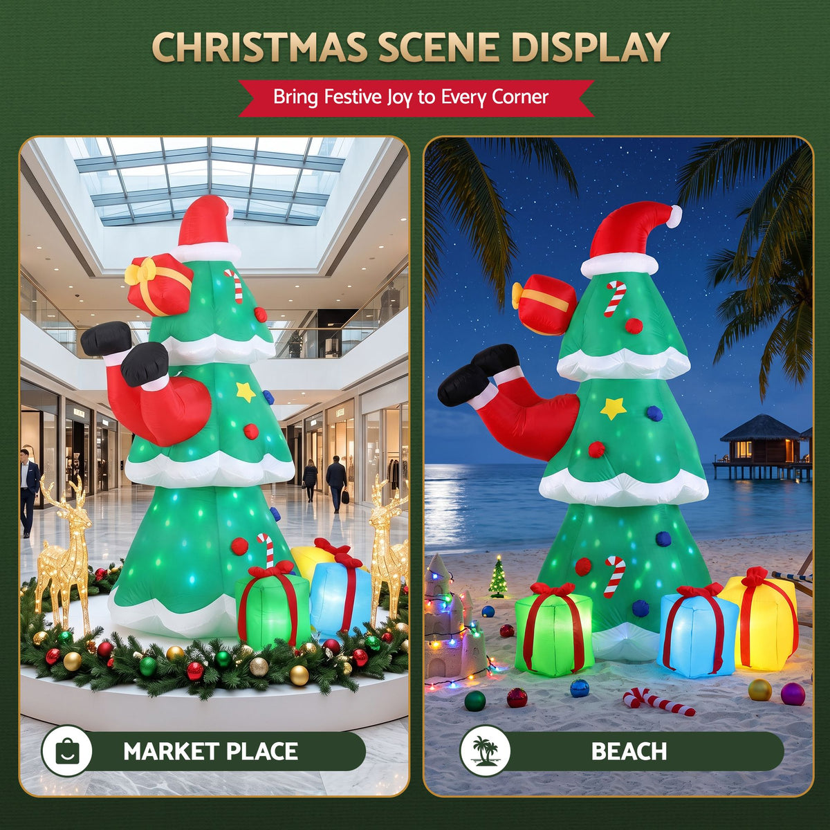 Jingle Jollys Christmas Inflatable Santa Tree 2.5M Height Flashing Light Decorations Illuminated