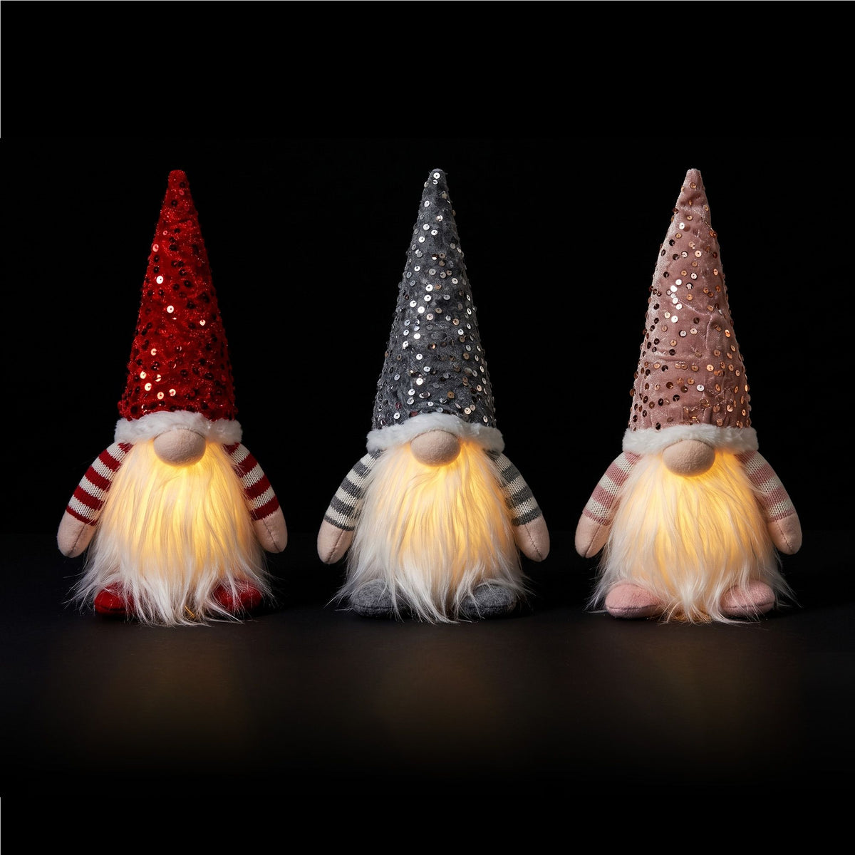 Jingle Jollys Christmas Gnomes Light Up Plush Goblin Set 3 Warm White
