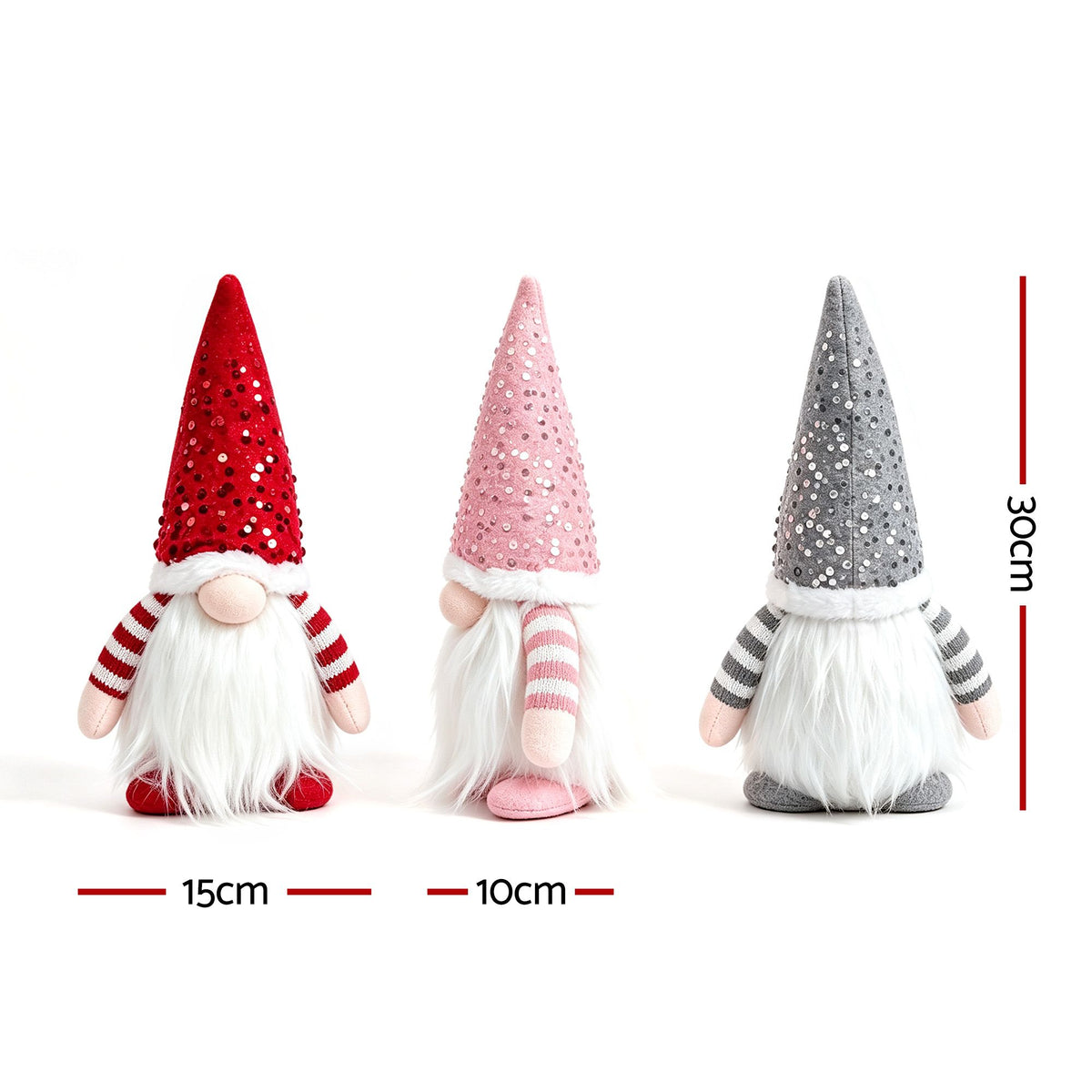 Jingle Jollys Christmas Gnomes Light Up Plush Goblin Set 3 Warm White