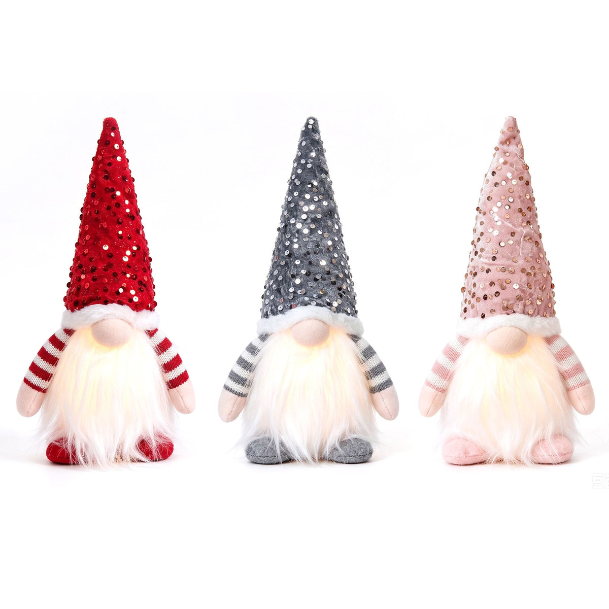 Jingle Jollys Christmas Gnomes Light Up Plush Goblin Set 3 Warm White