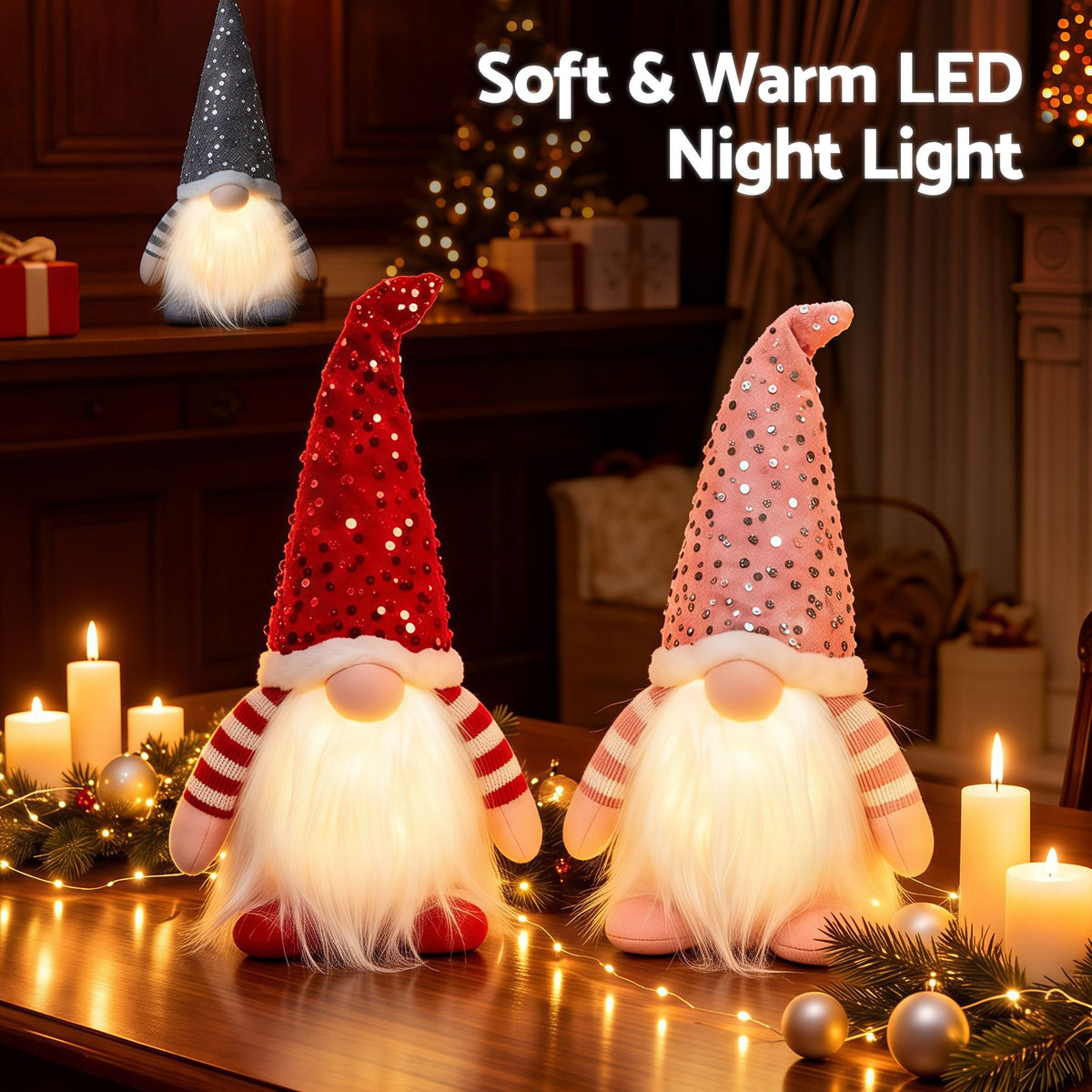 Jingle Jollys Christmas Gnomes Light Up Plush Goblin Set 3 Warm White