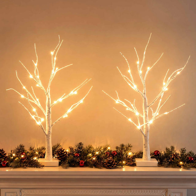 Jingle Jollys Lighted Branch Tree Christmas - White Christmas Lights 2 Pack 60cm