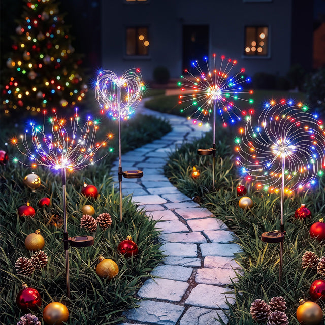 Jingle Jollys 4 Pack Christmas Path Lights Solar Firework Garden Decoration