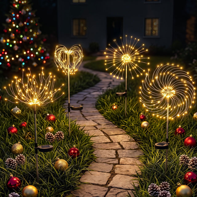 Jingle Jollys 4 Pack Christmas Lights Solar Firework Outdoor Garden DIY - White