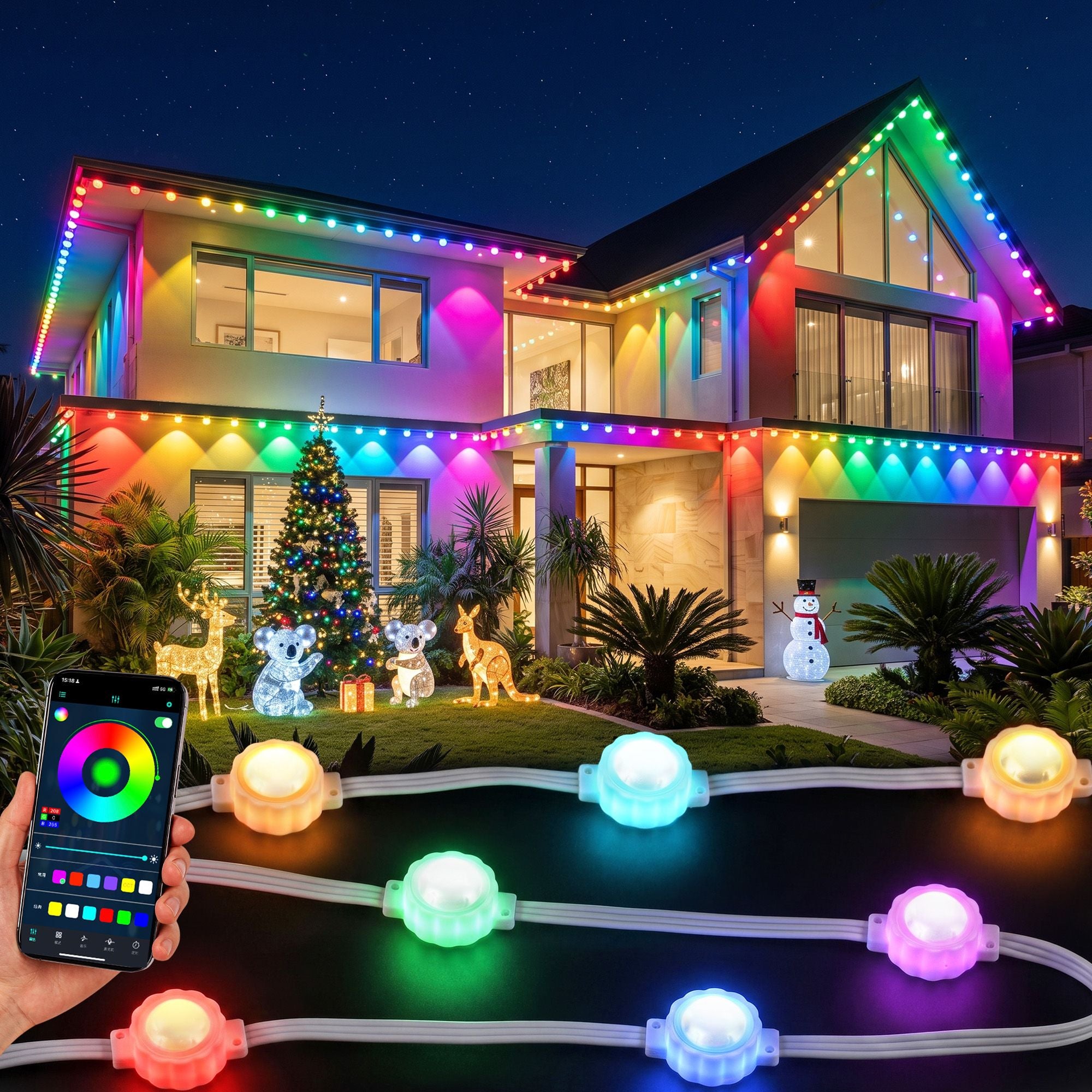 Jingle Jollys 15M Christmas Lights Permanent String Eaves Light 36 LED