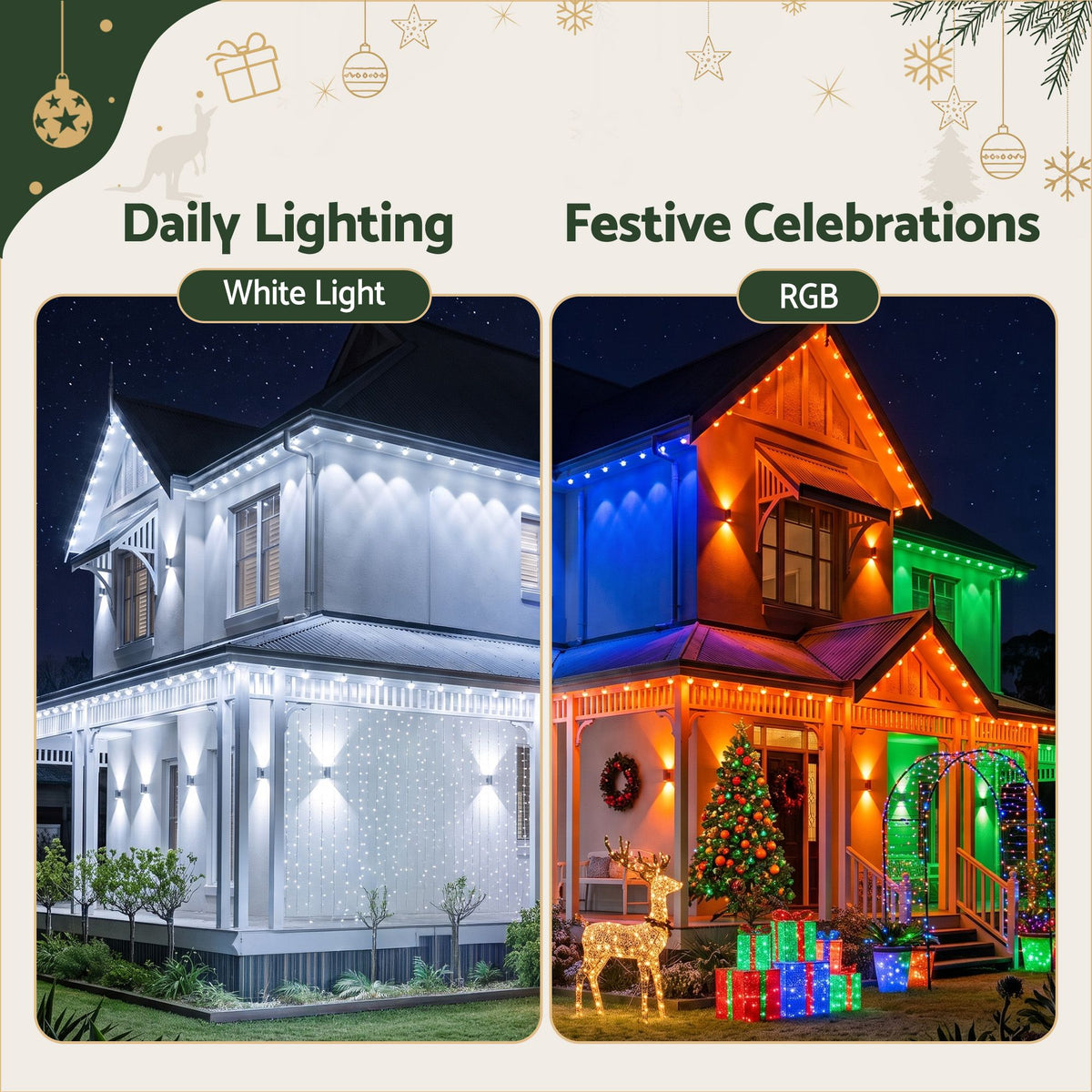 Jingle Jollys 15M Christmas Lights Permanent String Eaves Light 36 LED
