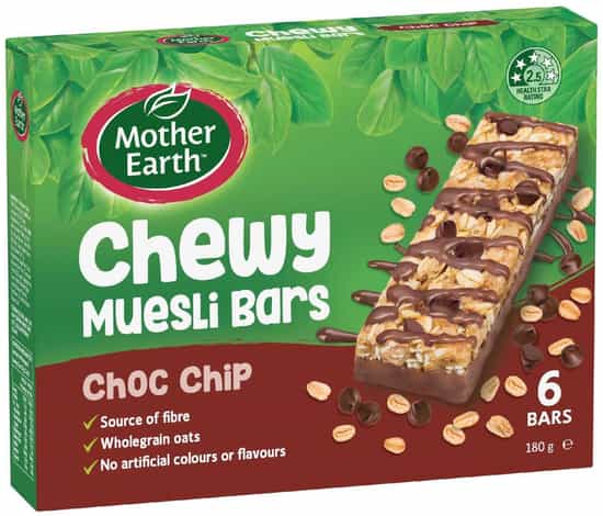 Mother Earth Choc Chip Chewy Muesli Bars (180 gs)