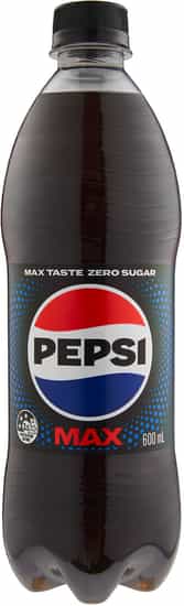 Pepsi Max Zero Sugar Cola Soda Bottle (600 mls)