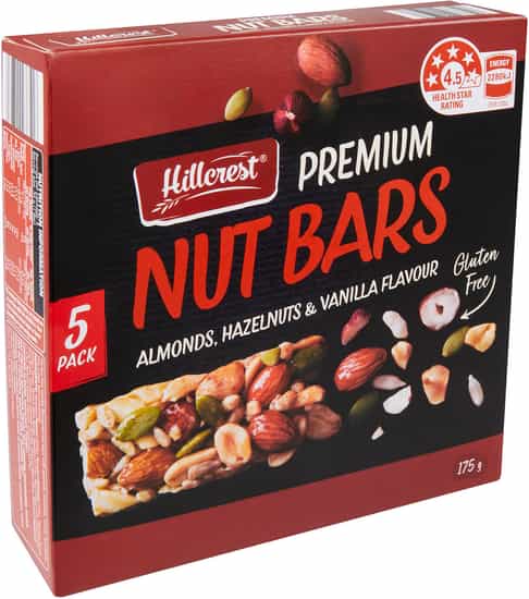 Hillcrest Almond Hazelnut & Vanilla Premium Nut Bars 5 Pack (175 gs)