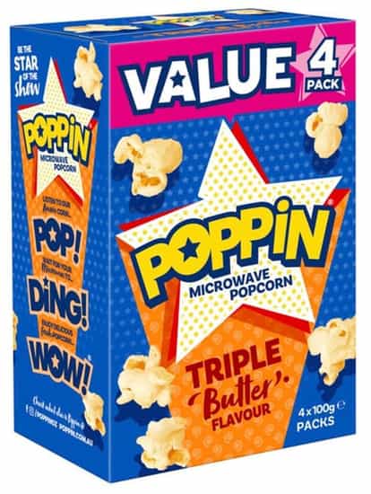 Poppin Triple Butter Microwave Popcorn (100 g 4 pks)