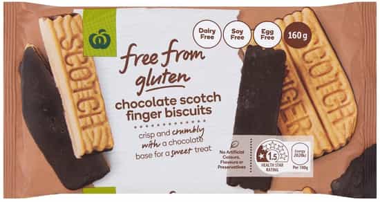 Woolworths Gluten-Free Chocolate Scotch Finger Biscuits (160 gs)