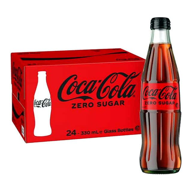 Coke Zero Sugar Soda Glass Bottles (330 ml x 24 pk)