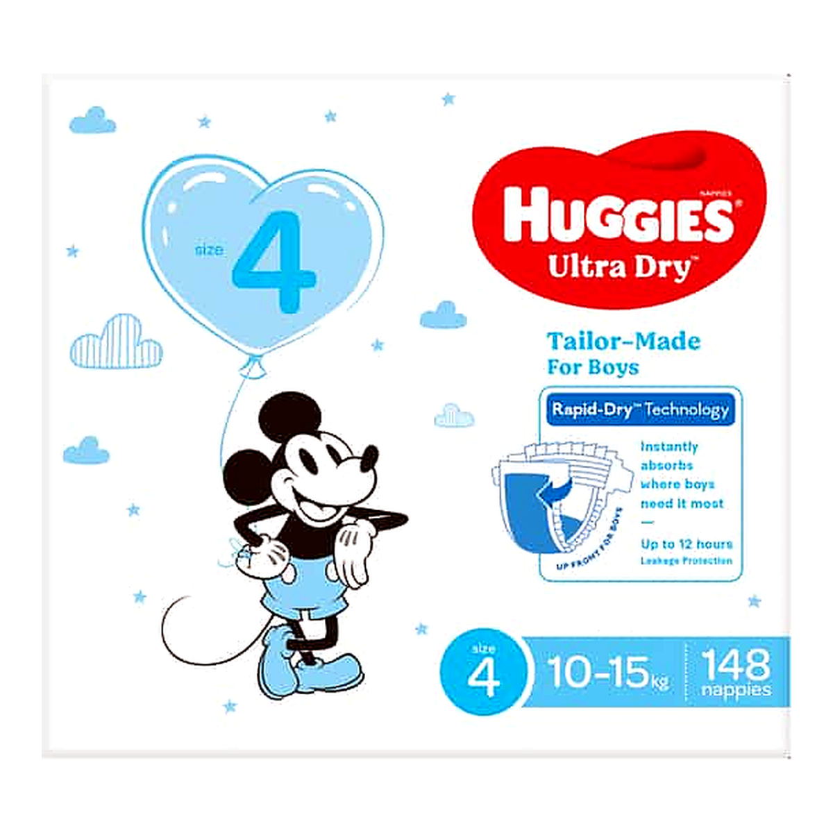 Huggies Boys' Ultra Dry Nappies Size 4 Toddler(148 pk)
