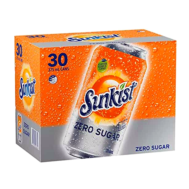 Sunkist Zero Sugar Soda Cans (375 ml x 30 pk)