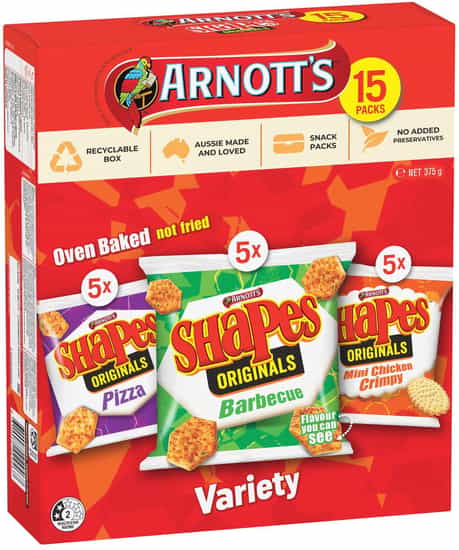 Arnott's Shapes Oven Baked Originals Cracker Biscuits Variety Pack (15 counts)