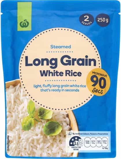 Woolworths Microwave Long Grain White Rice (250 gs)