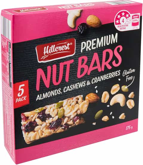 Hillcrest Premium Almond Cashew & Cranberry Nut Bars (175 g 5 pks)