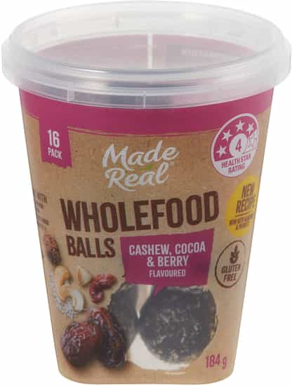 Made Real Wholefood Balls Cashew, Cocoa & Berry 16 Pack (184 gs)