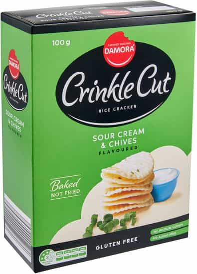Damora Crinkle Cut Rice Crackers Sour Cream & Chives (100 gs)