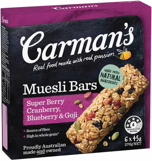Carman's Super Berry, Cranberry, Blueberry & Goji Muesli Bars (45 g 6 pks)