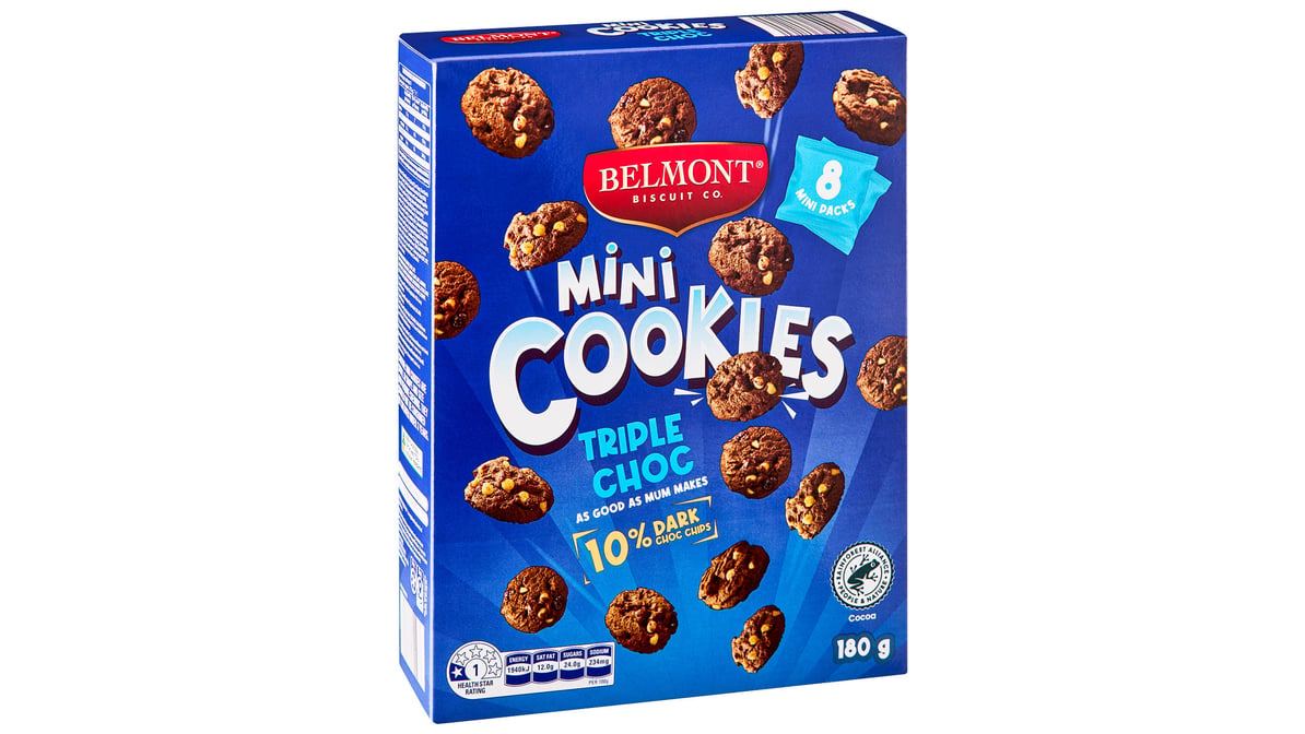 Belmont Biscuit Co Mini Triple Choc Chip Cookies (180 g 8 pks)