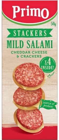 Primo Stackers Mild Salami with Crackers & Cheddar Cheese (50 gs)