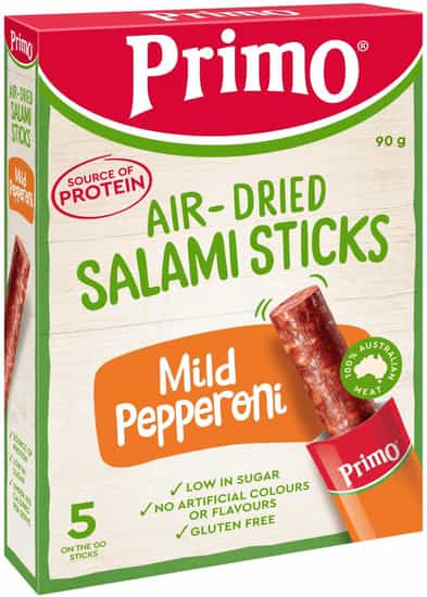 Primo Foods Gluten-Free Mild Pepperoni Air-Dried Salami Sticks (90 gs)